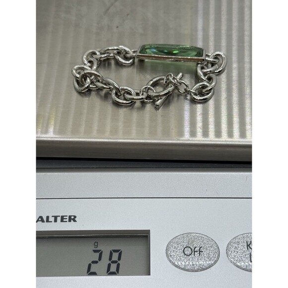 Vintage Bracelet Signed SWAROVSKI Swan Green Crystal Silver Tone W/Toggle Clasp - Picture 9 of 11